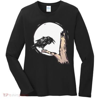 Bird Full Moon Crow Spooky Raven Gothic Halloween Women's Long Sleeve Shirt