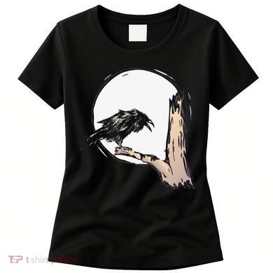Bird Full Moon Crow Spooky Raven Gothic Halloween Women's T-Shirt