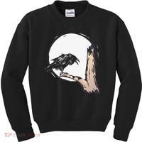 Bird Full Moon Crow Spooky Raven Gothic Halloween Kids Sweatshirt thumb 0