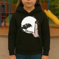 Bird Full Moon Crow Spooky Raven Gothic Halloween Kids Hoodie thumb 3