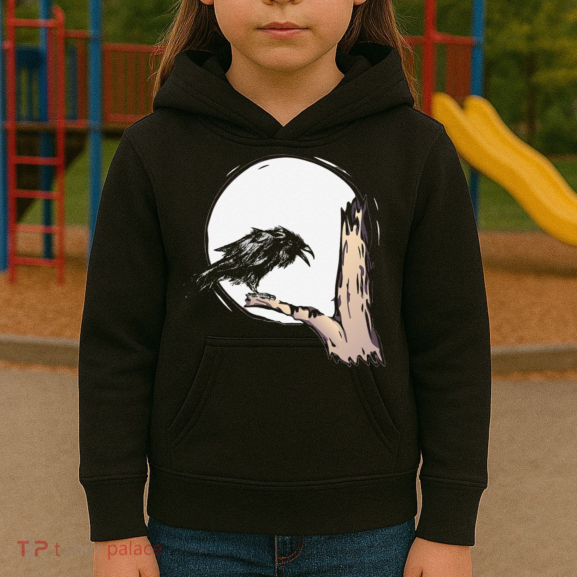 Bird Full Moon Crow Spooky Raven Gothic Halloween Kids Hoodie