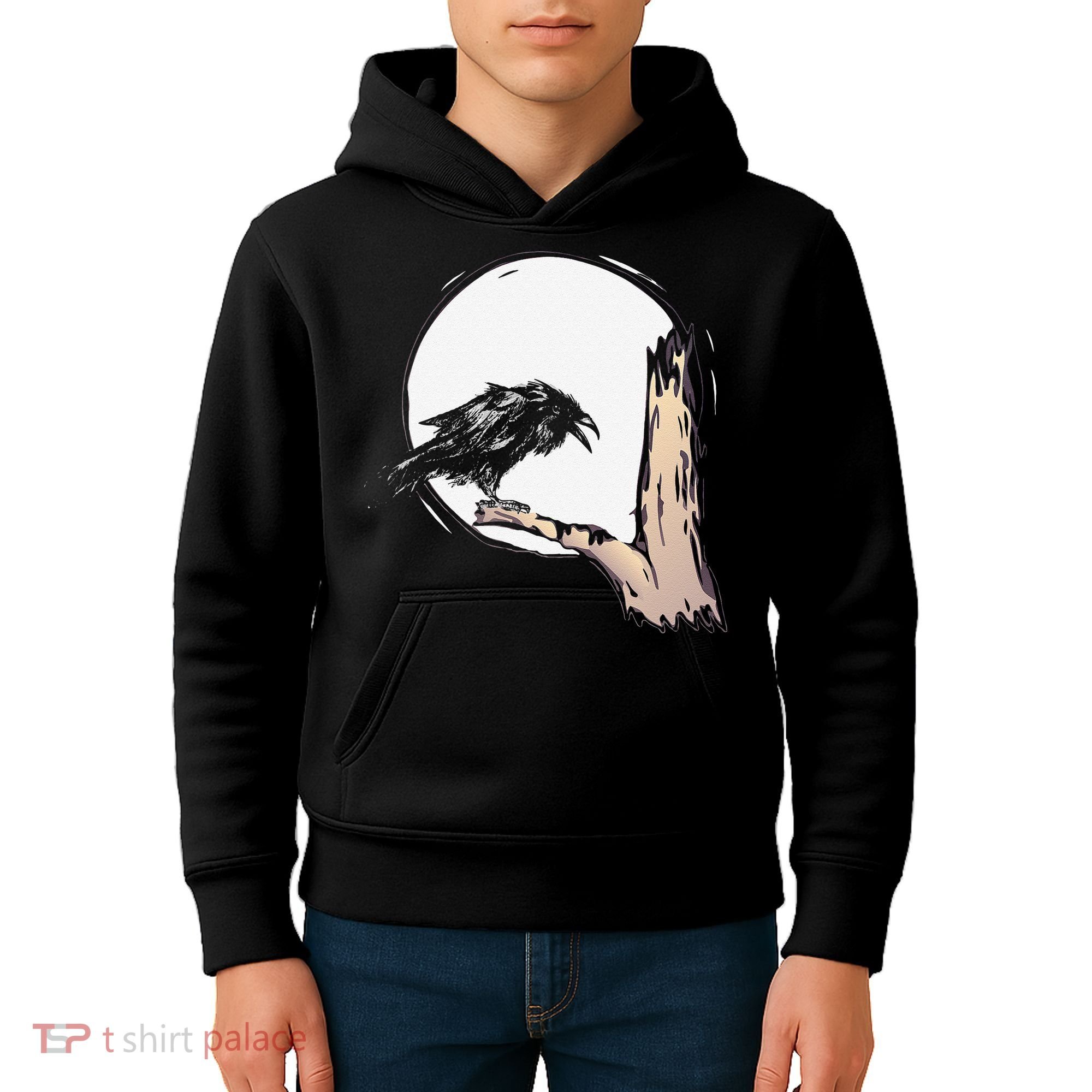 Bird Full Moon Crow Spooky Raven Gothic Halloween Kids Hoodie