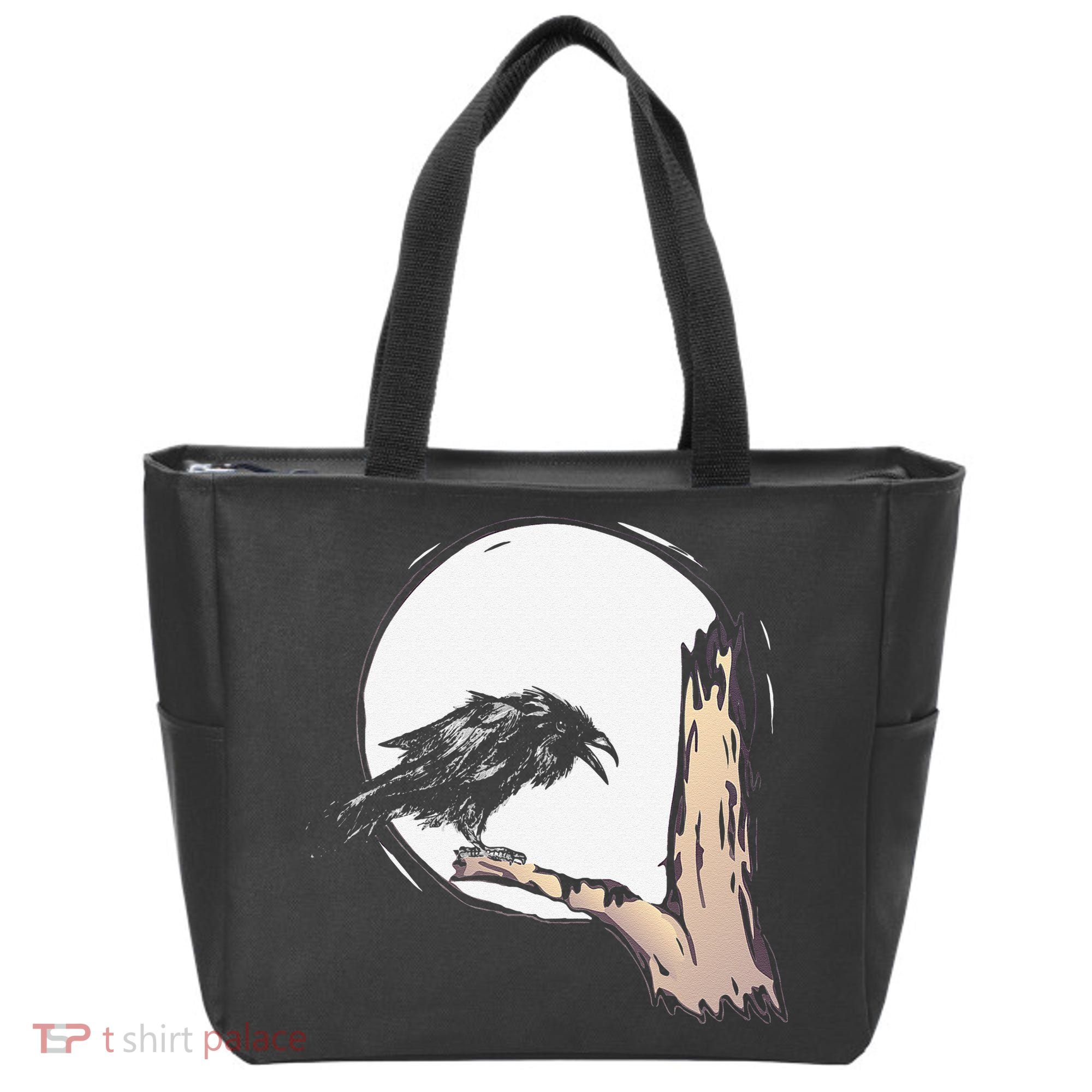 Bird Full Moon Crow Spooky Raven Gothic Halloween Tote Bag