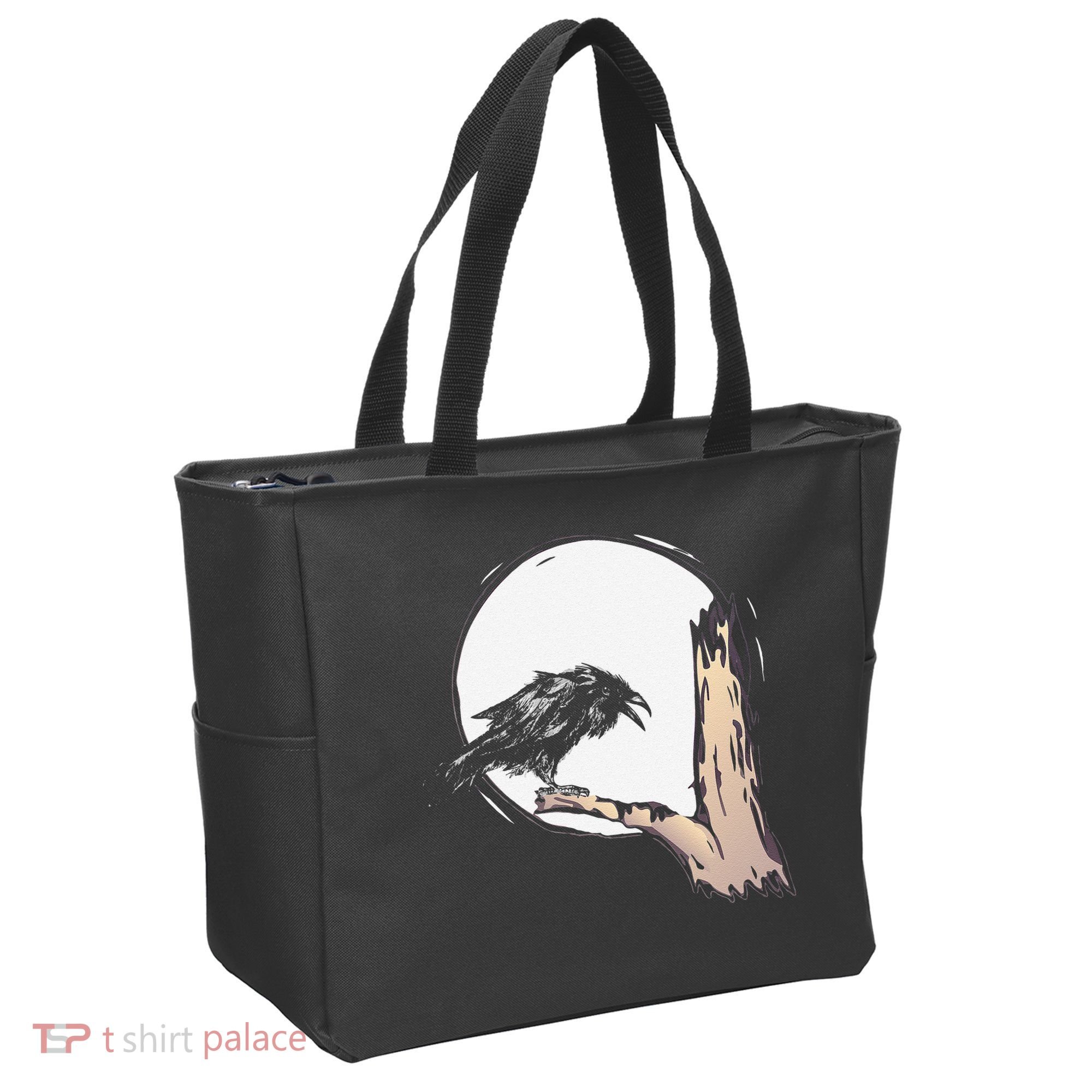 Bird Full Moon Crow Spooky Raven Gothic Halloween Tote Bag