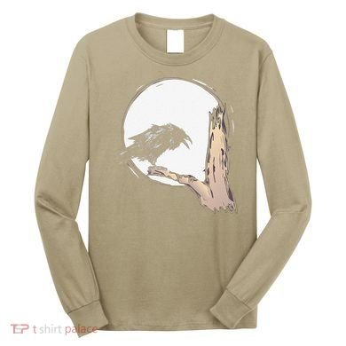 Bird Full Moon Crow Spooky Raven Gothic Halloween Long Sleeve Shirt