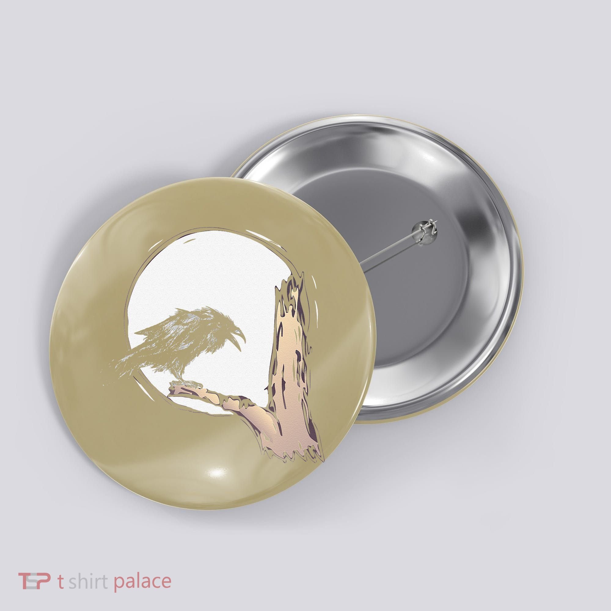 Bird Full Moon Crow Spooky Raven Gothic Halloween Button