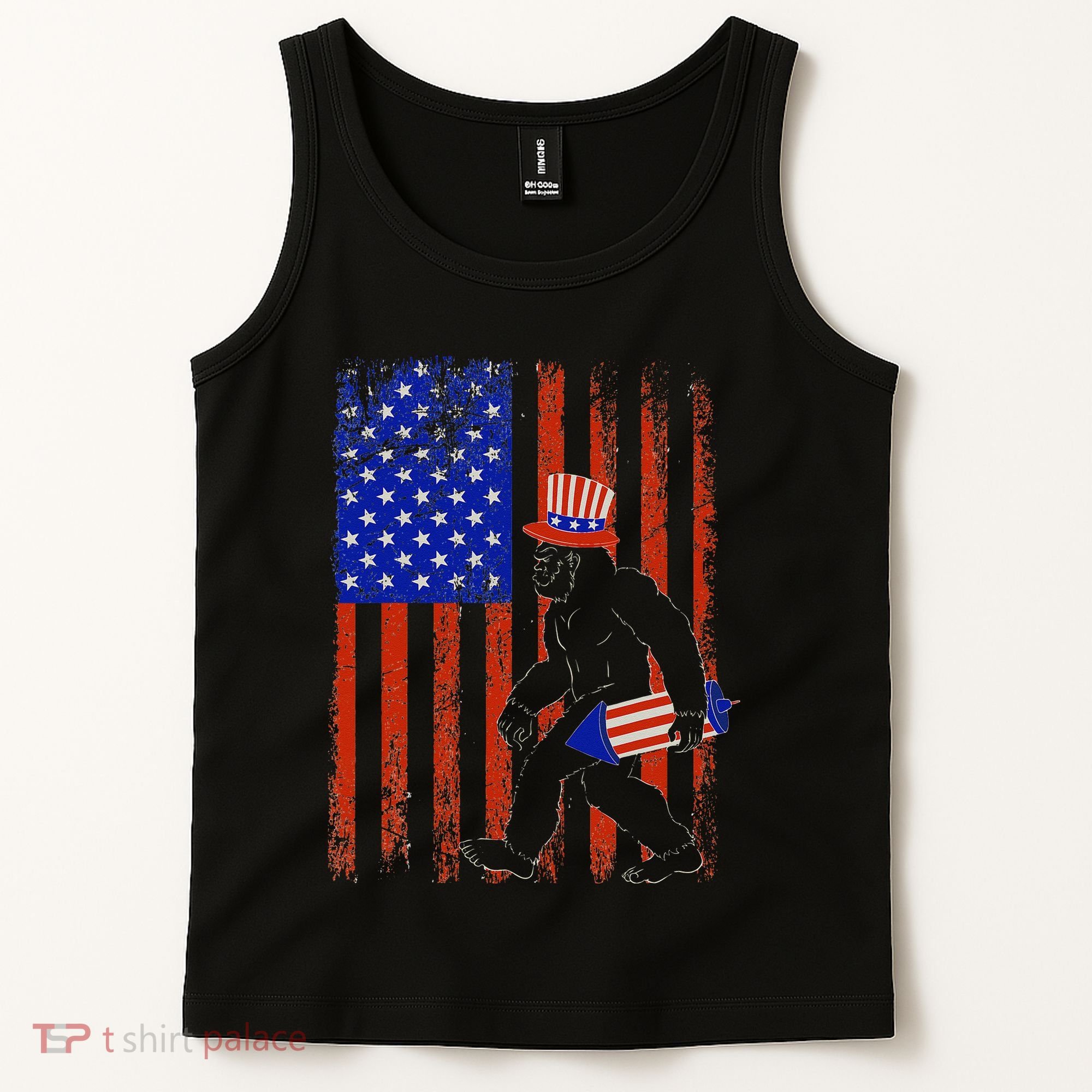 Bigfoot Fireworks Merica 4th of July USA Flag Patriotic Tank Top