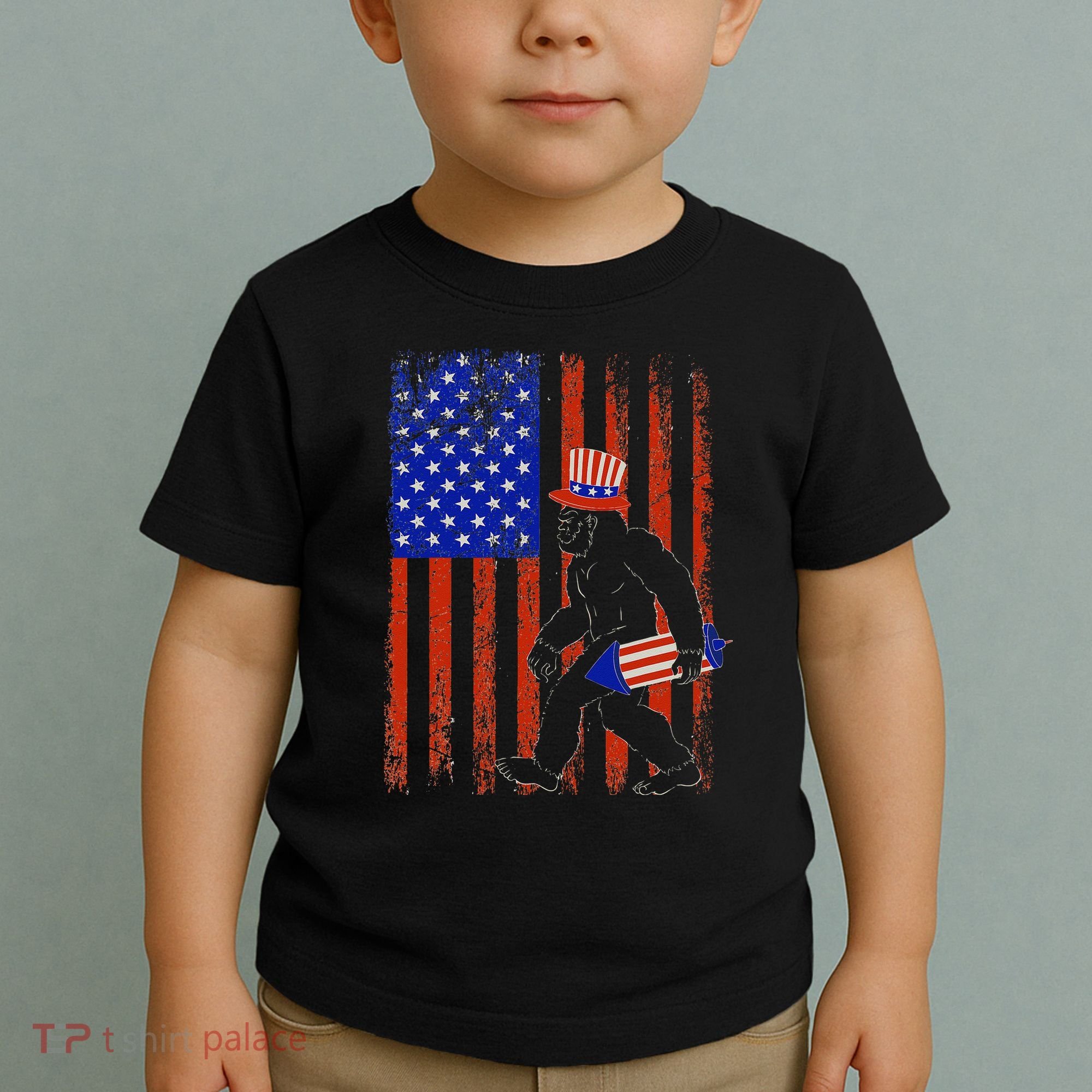 Bigfoot Fireworks Merica 4th of July USA Flag Patriotic Toddler T-Shirt