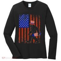 Bigfoot Fireworks Merica 4th of July USA Flag Patriotic Women's Long Sleeve Shirt thumb 0