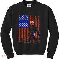Bigfoot Fireworks Merica 4th of July USA Flag Patriotic Kids Sweatshirt thumb 0
