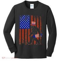 Bigfoot Fireworks Merica 4th of July USA Flag Patriotic Kids Long Sleeve Shirt thumb 0