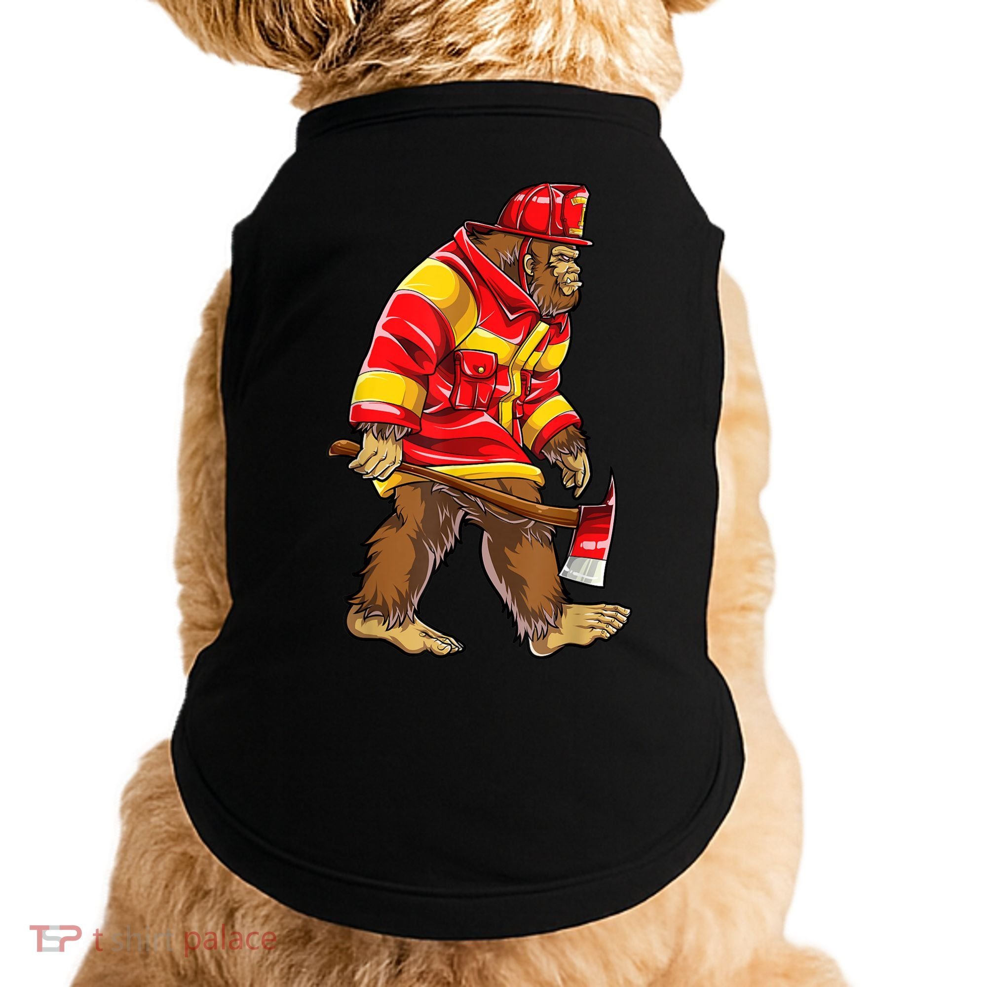 Bigfoot Firefighter Men Thin Red Line Sasquatch Lover Doggie Tank