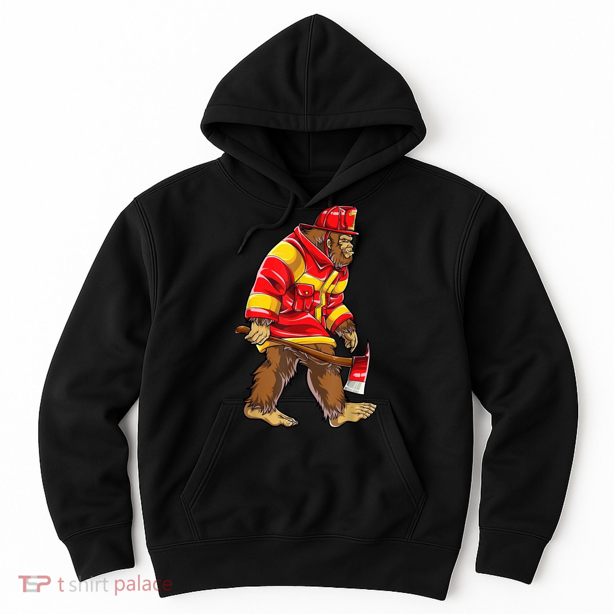 Bigfoot Firefighter Men Thin Red Line Sasquatch Lover Hoodie
