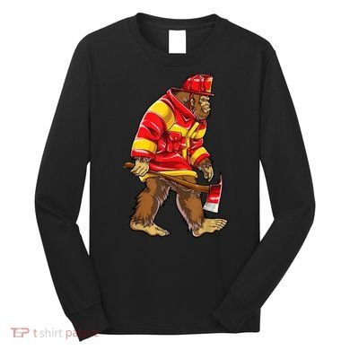 Bigfoot Firefighter Men Thin Red Line Sasquatch Lover Long Sleeve Shirt