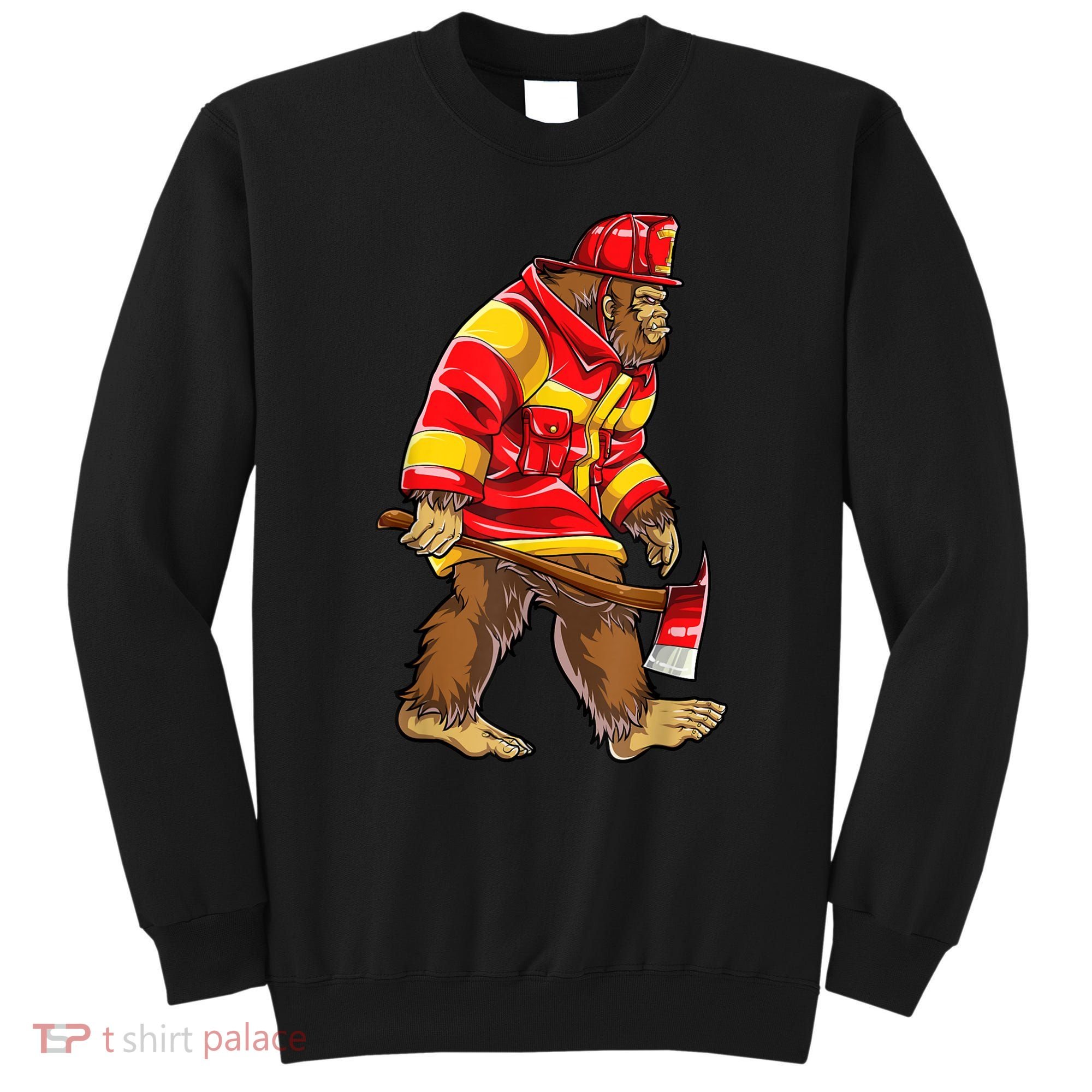 Bigfoot Firefighter Men Thin Red Line Sasquatch Lover Sweatshirt
