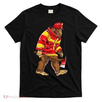 Bigfoot Firefighter Men Thin Red Line Sasquatch Lover T-Shirt