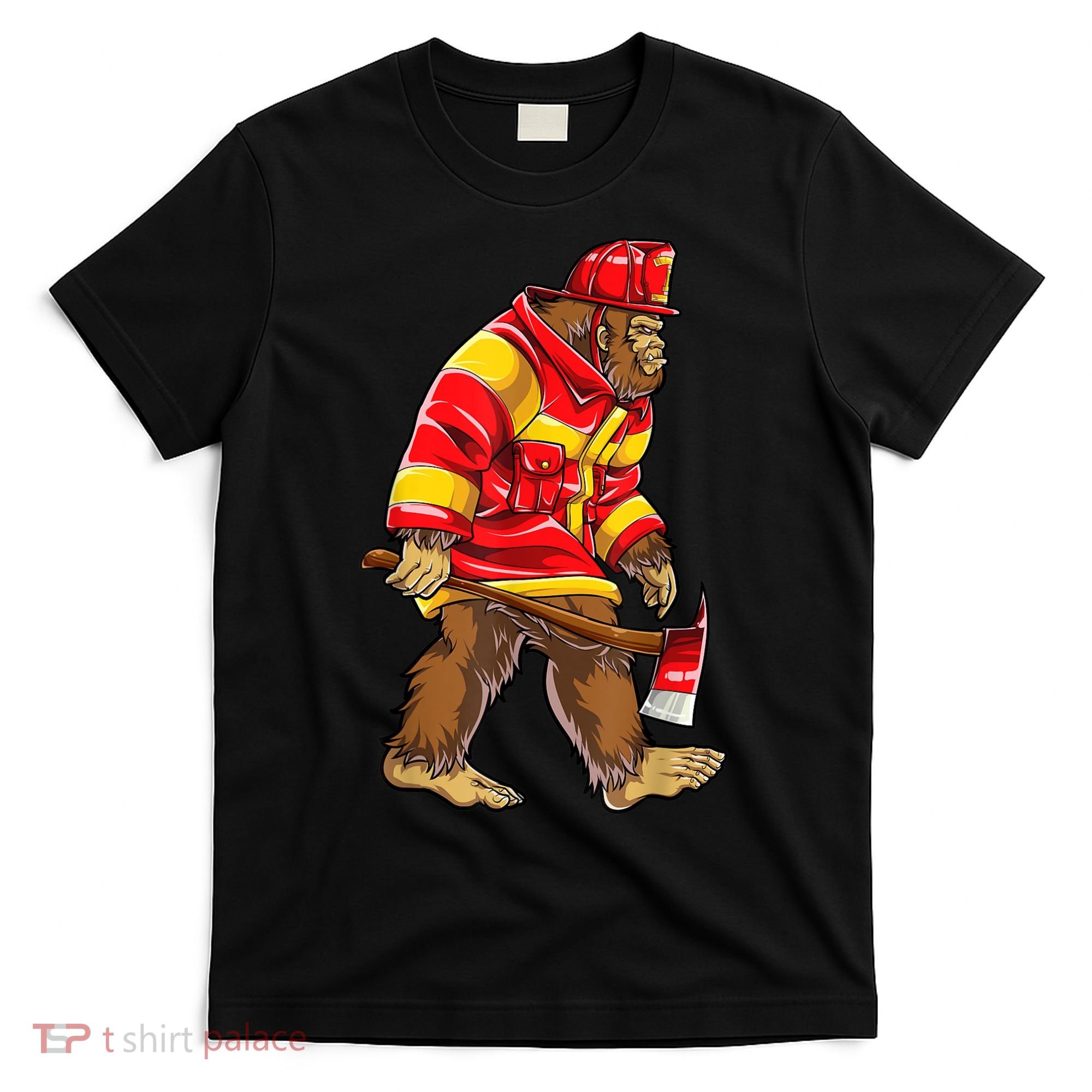 Bigfoot Firefighter Men Thin Red Line Sasquatch Lover T-Shirt