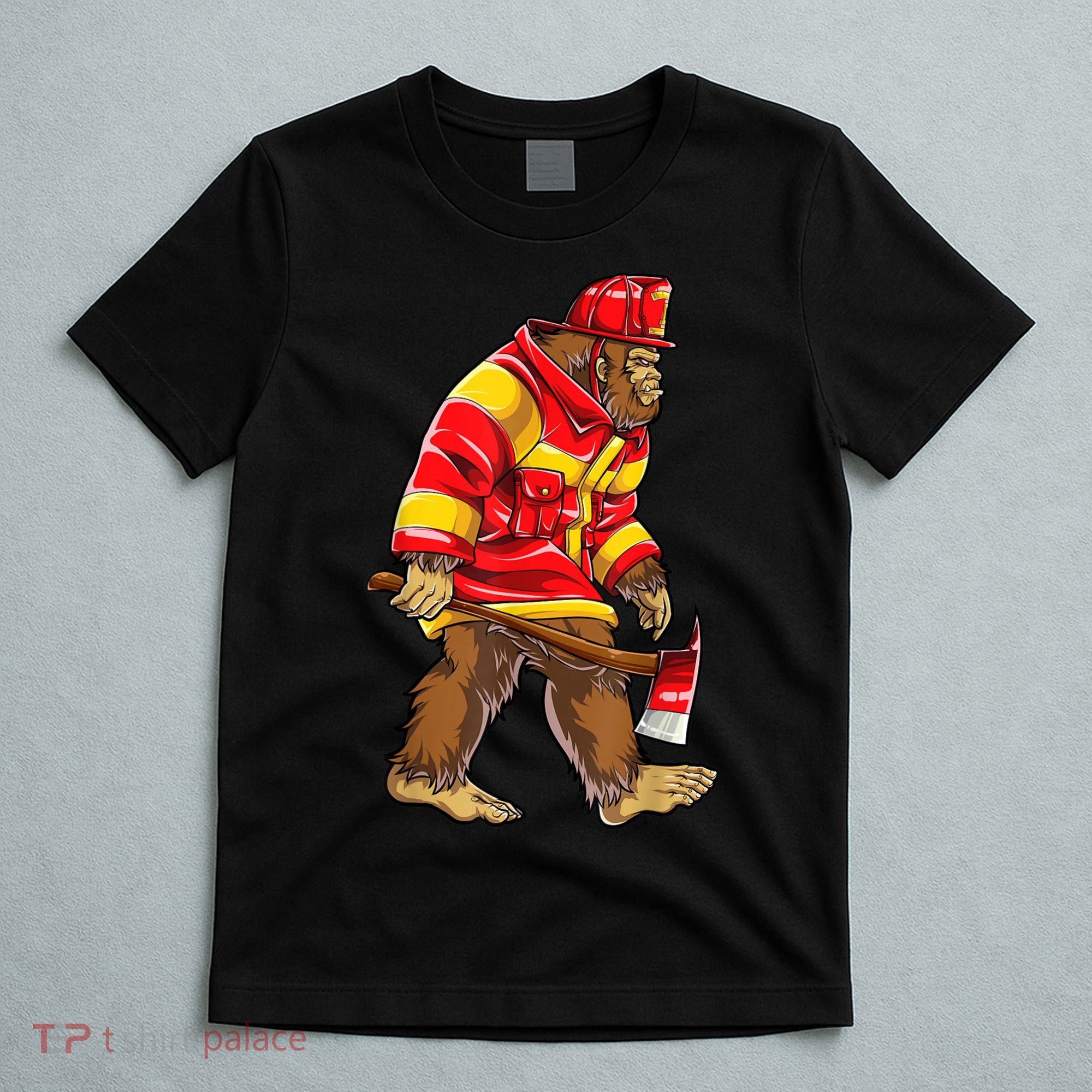 Bigfoot Firefighter Men Thin Red Line Sasquatch Lover T-Shirt