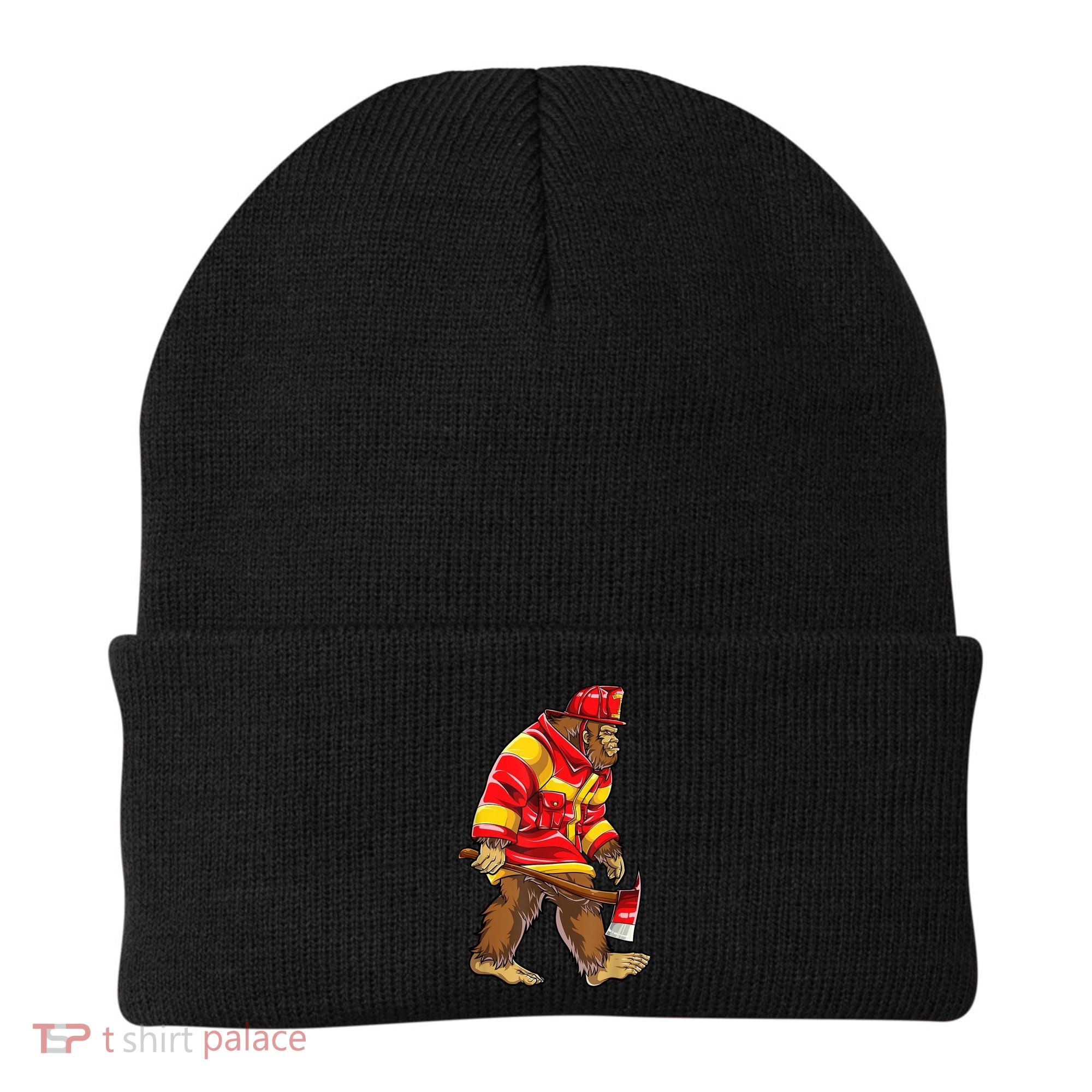 Bigfoot Firefighter Men Thin Red Line Sasquatch Lover Beanie