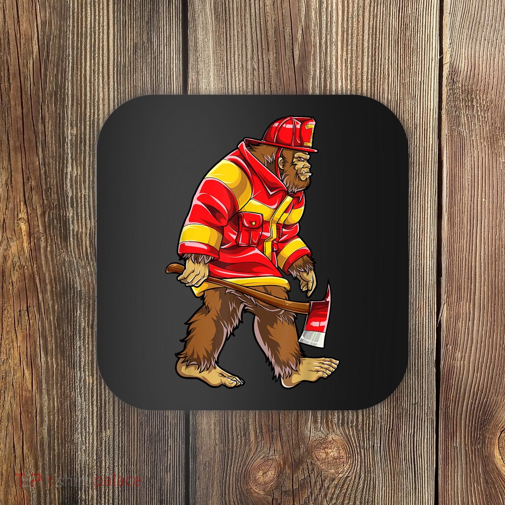 Bigfoot Firefighter Men Thin Red Line Sasquatch Lover Coaster