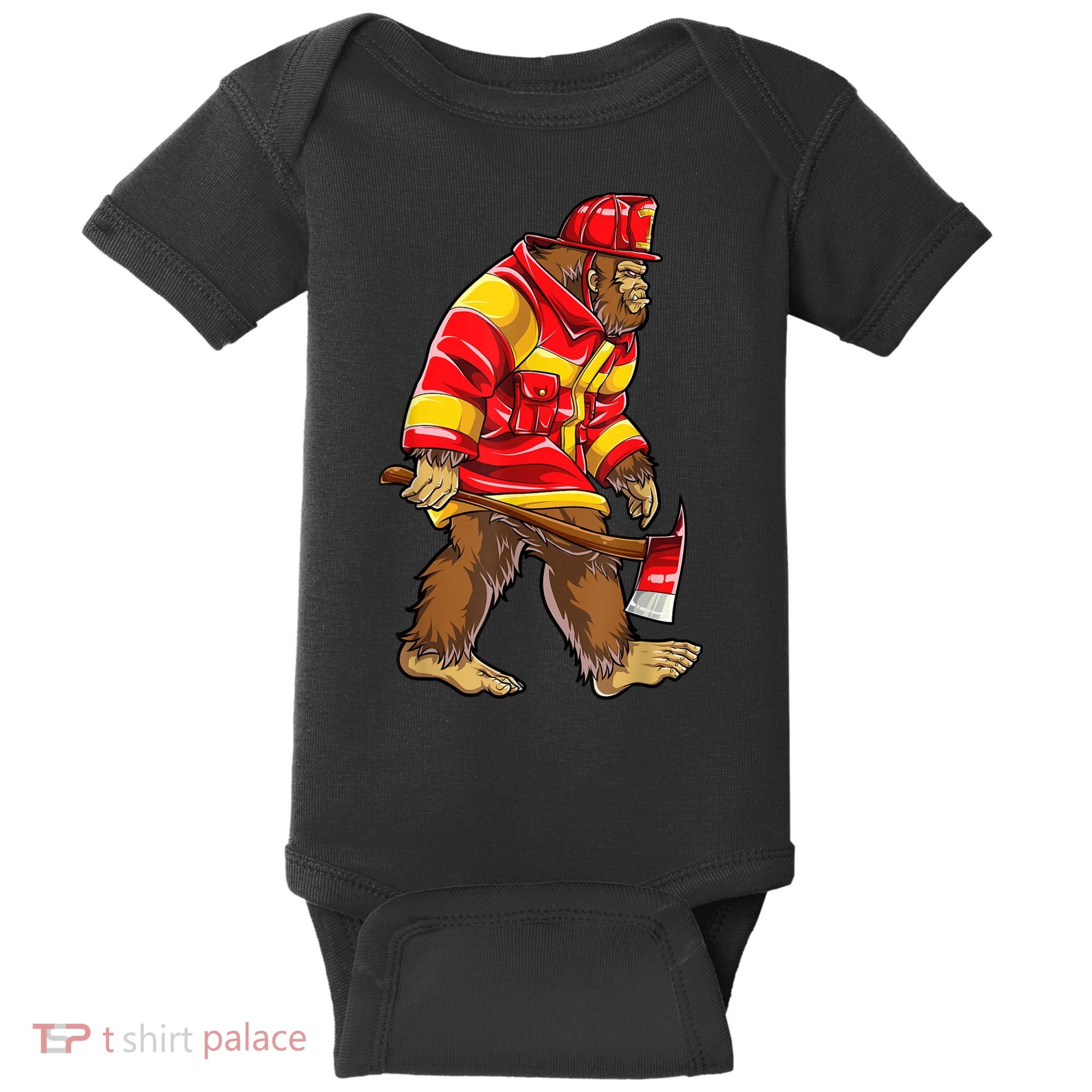 Bigfoot Firefighter Men Thin Red Line Sasquatch Lover Baby Bodysuit