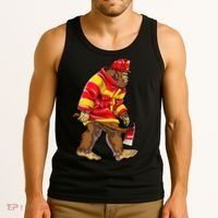 Bigfoot Firefighter Men Thin Red Line Sasquatch Lover Tank Top thumb 3