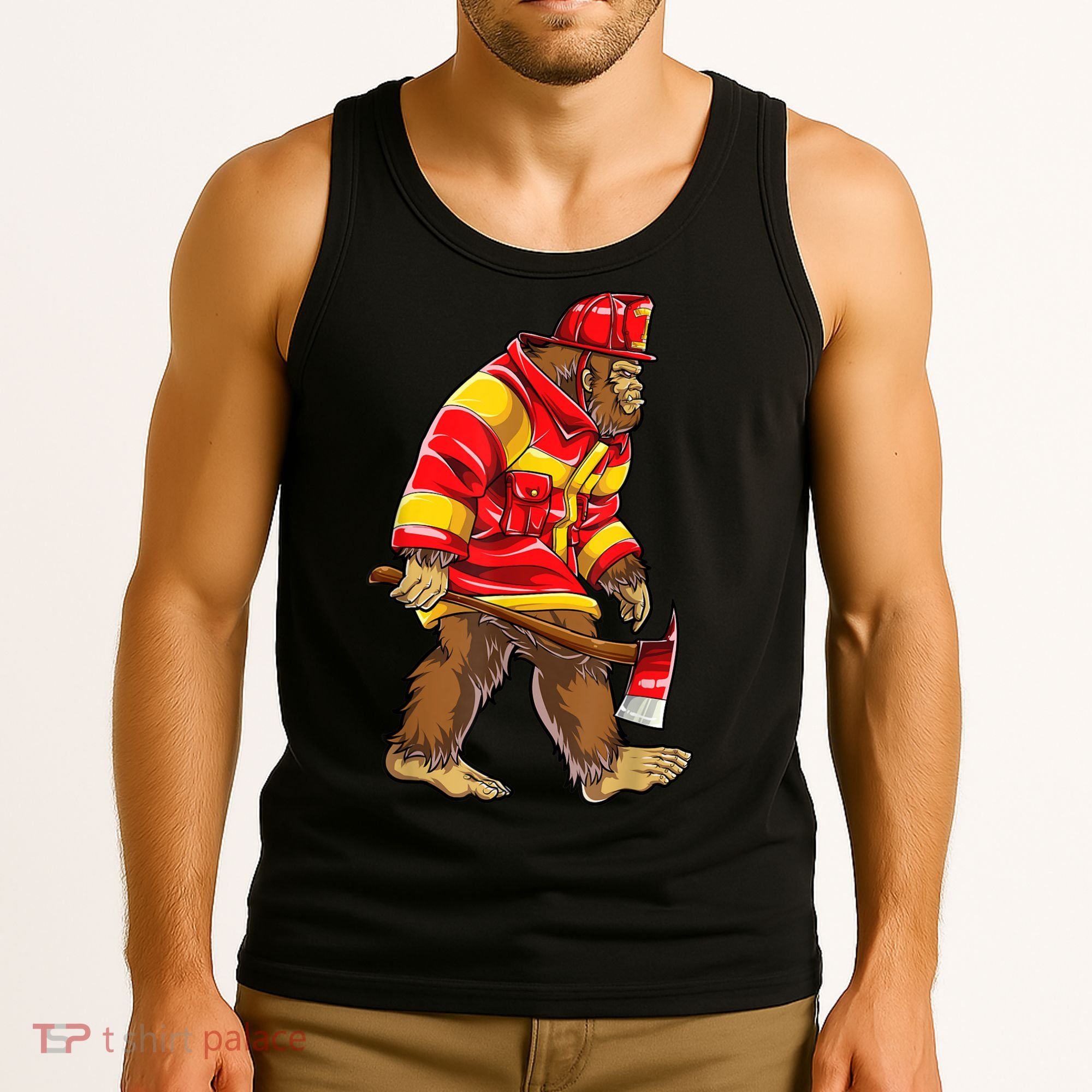 Bigfoot Firefighter Men Thin Red Line Sasquatch Lover Tank Top