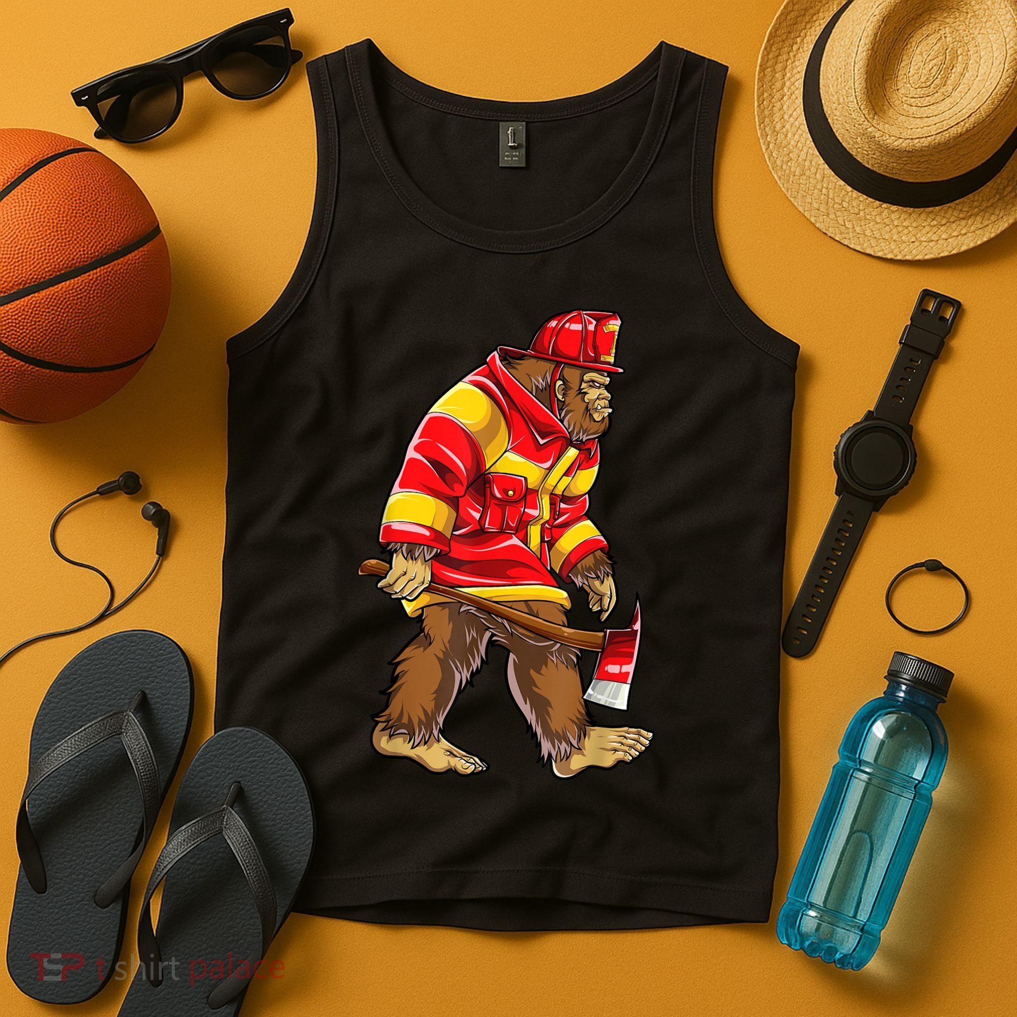 Bigfoot Firefighter Men Thin Red Line Sasquatch Lover Tank Top