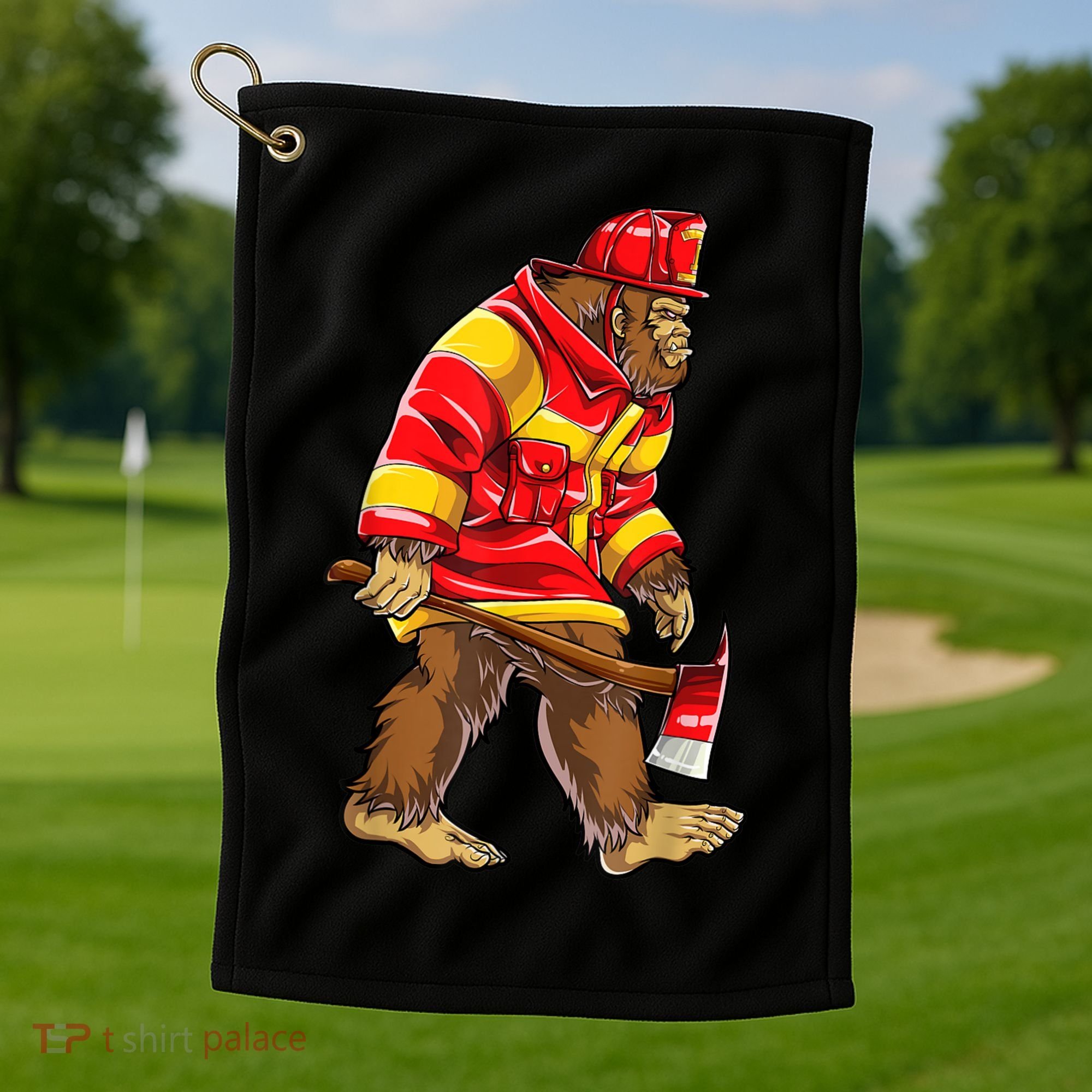 Bigfoot Firefighter Men Thin Red Line Sasquatch Lover Golf Towel