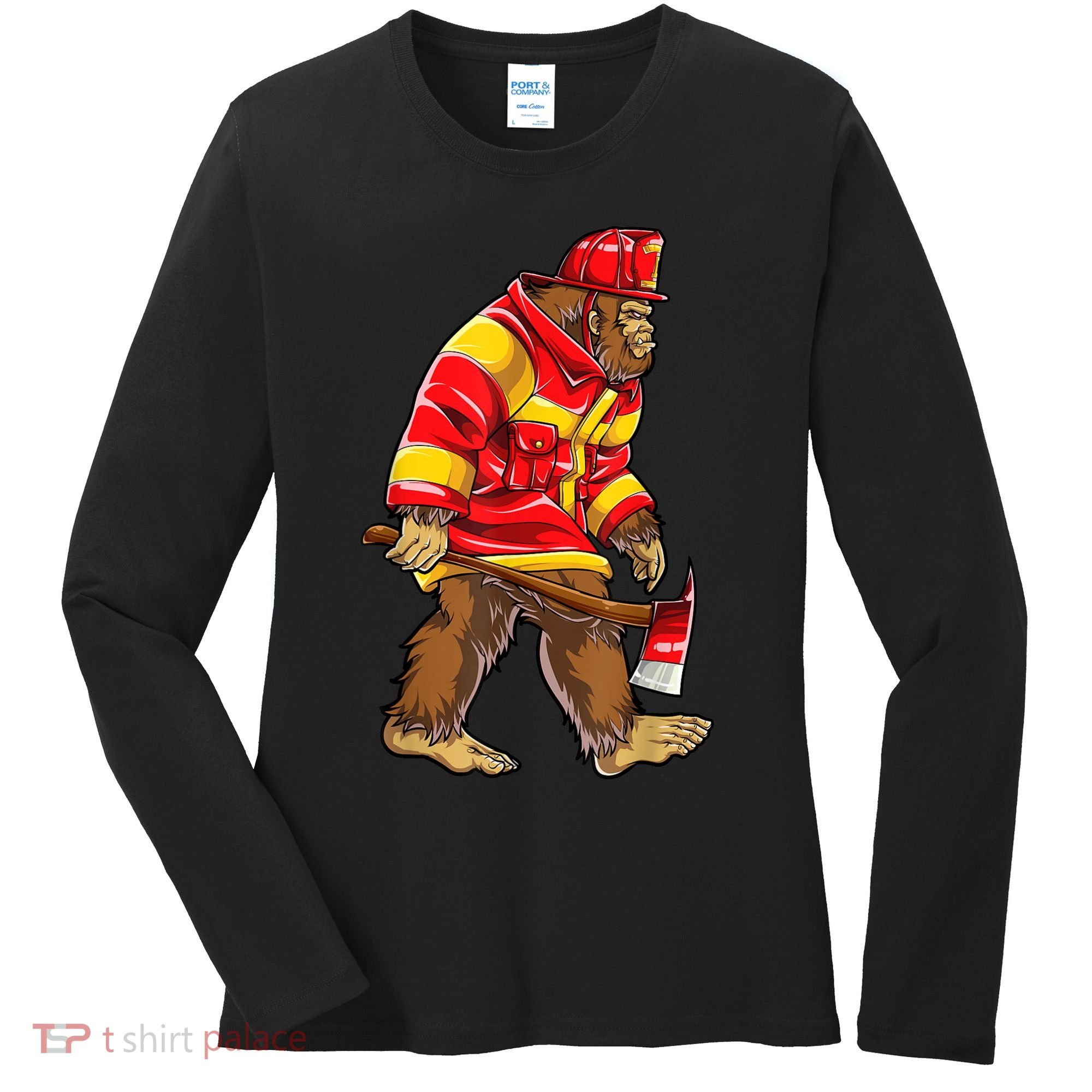 Bigfoot Firefighter Men Thin Red Line Sasquatch Lover Women's Long Sleeve Shirt