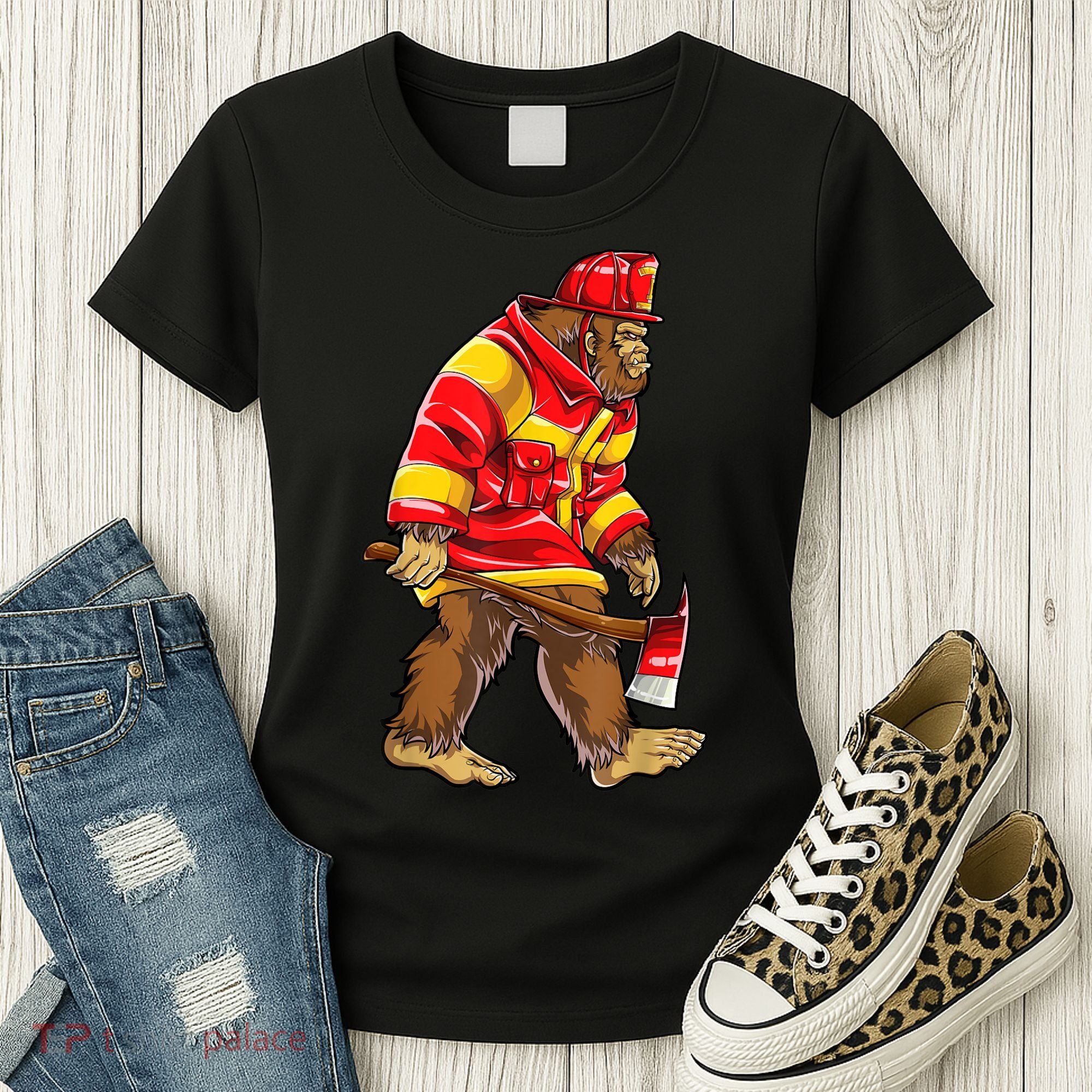 Bigfoot Firefighter Men Thin Red Line Sasquatch Lover Women's T-Shirt