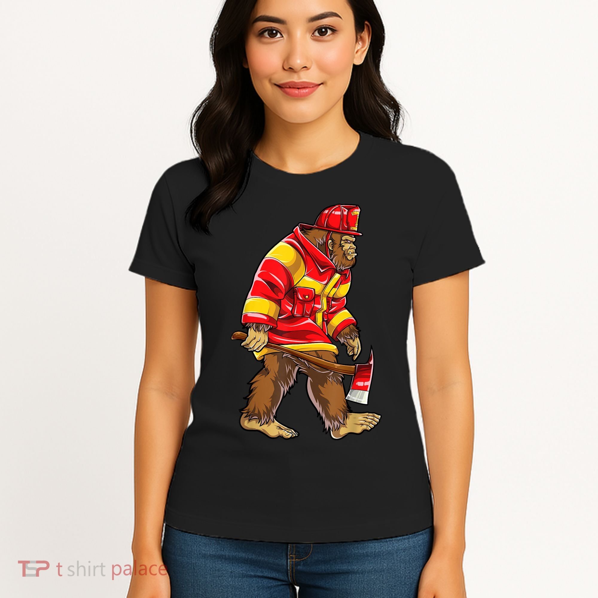 Bigfoot Firefighter Men Thin Red Line Sasquatch Lover Women's T-Shirt