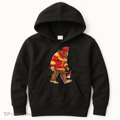 Bigfoot Firefighter Men Thin Red Line Sasquatch Lover Kids Hoodie