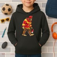 Bigfoot Firefighter Men Thin Red Line Sasquatch Lover Kids Hoodie thumb 2
