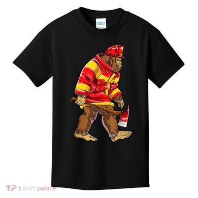 Bigfoot Firefighter Men Thin Red Line Sasquatch Lover Kids T-Shirt
