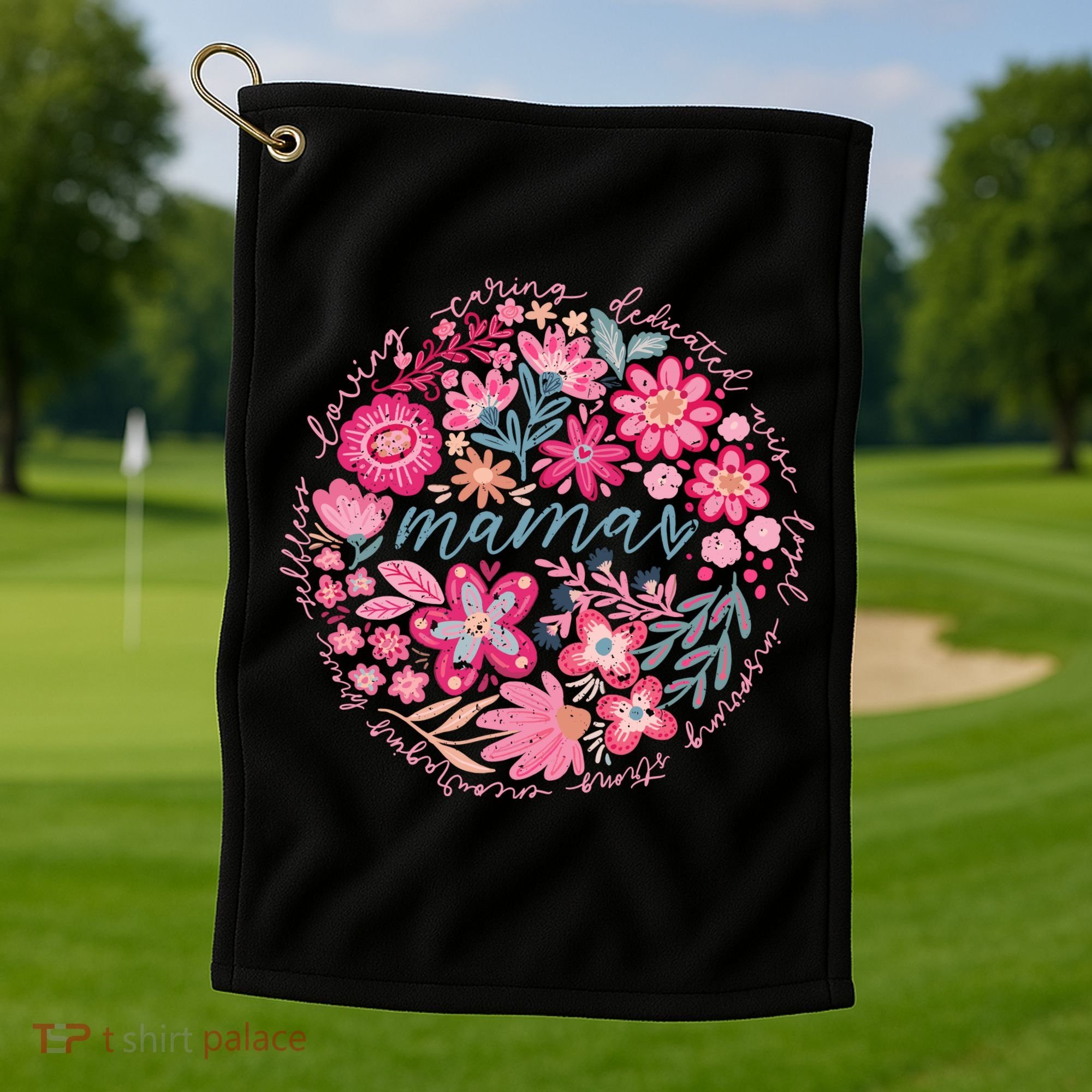 Boho Floral Mama She Is Mom Mothers Day Golf Towel