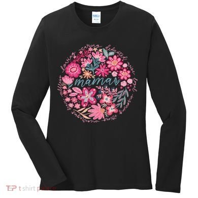 Boho Floral Mama She Is Mom Mothers Day Women's Long Sleeve Shirt
