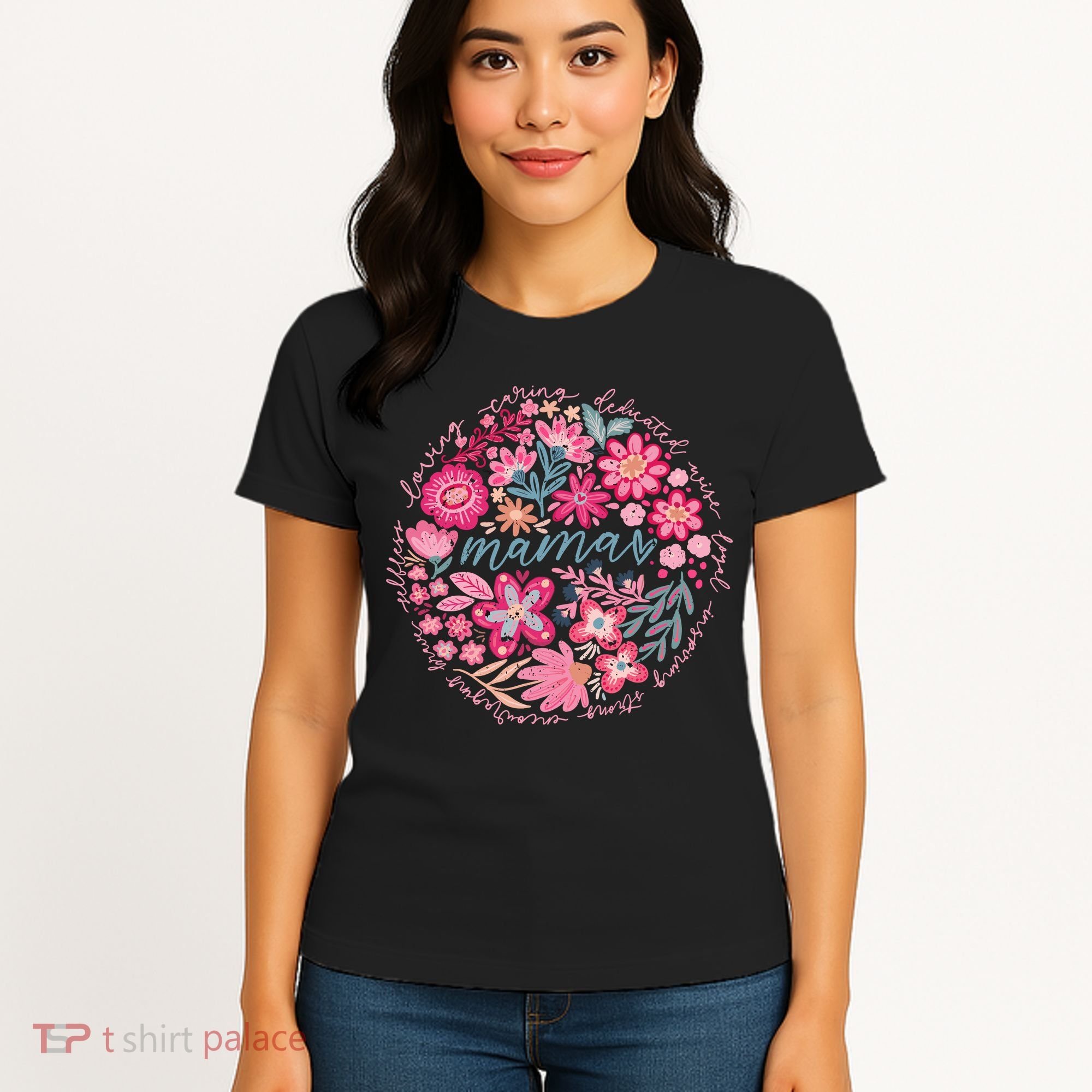 Boho Floral Mama She Is Mom Mothers Day Women's T-Shirt