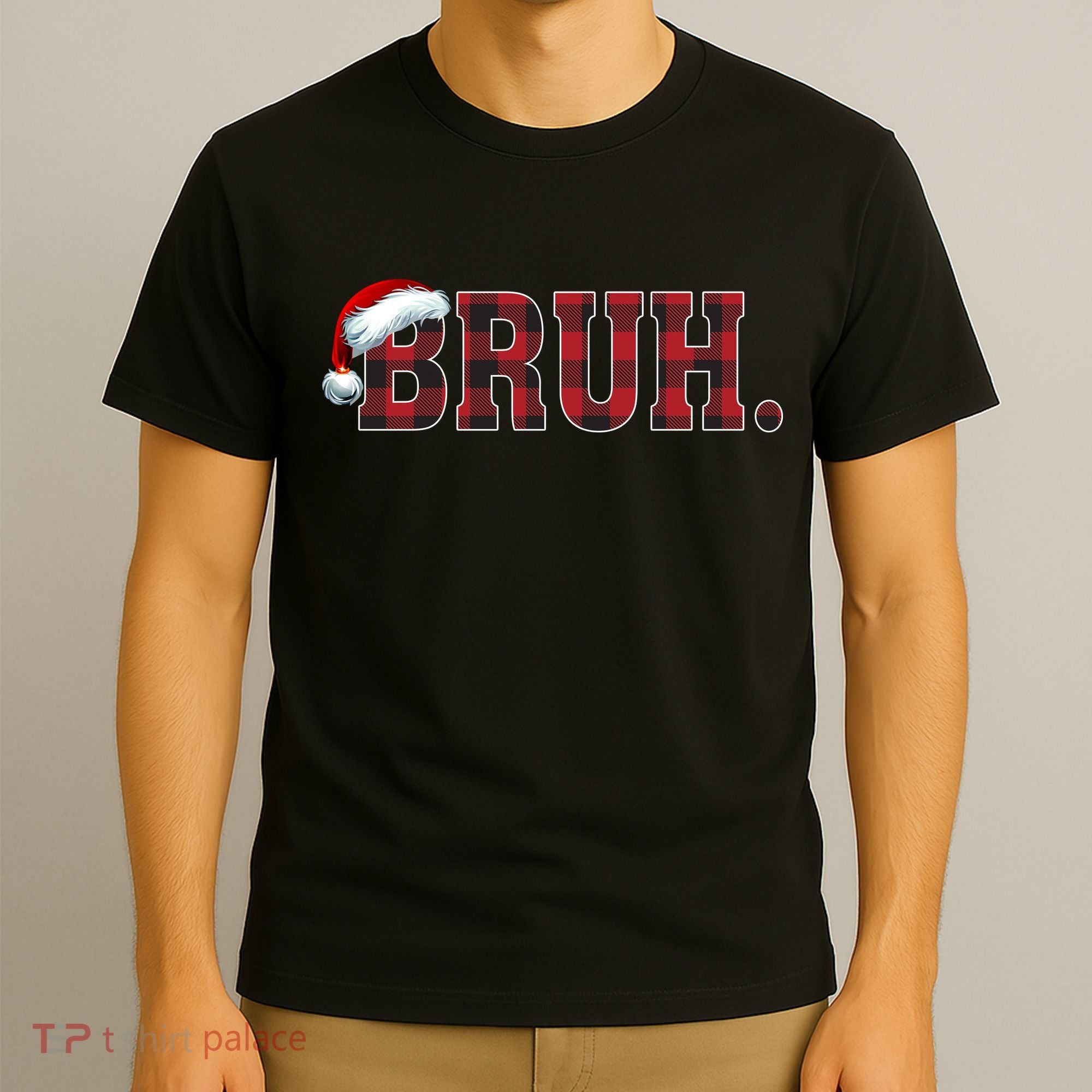 Bruh Funny Merry Christmas Buffalo Plaid Family Matching Pjs T-Shirt