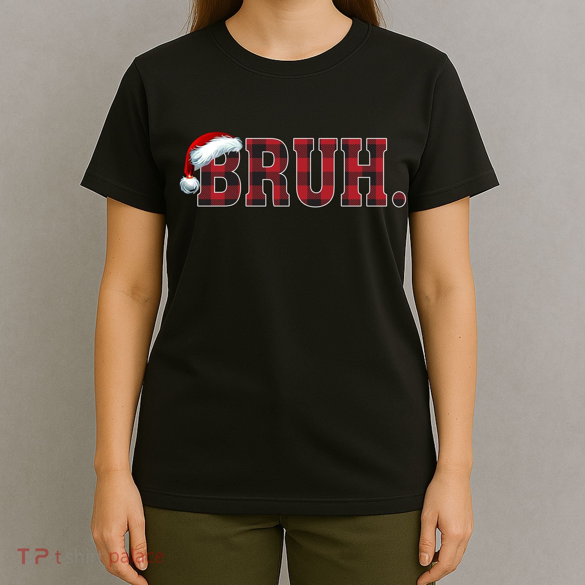 Bruh Funny Merry Christmas Buffalo Plaid Family Matching Pjs T-Shirt