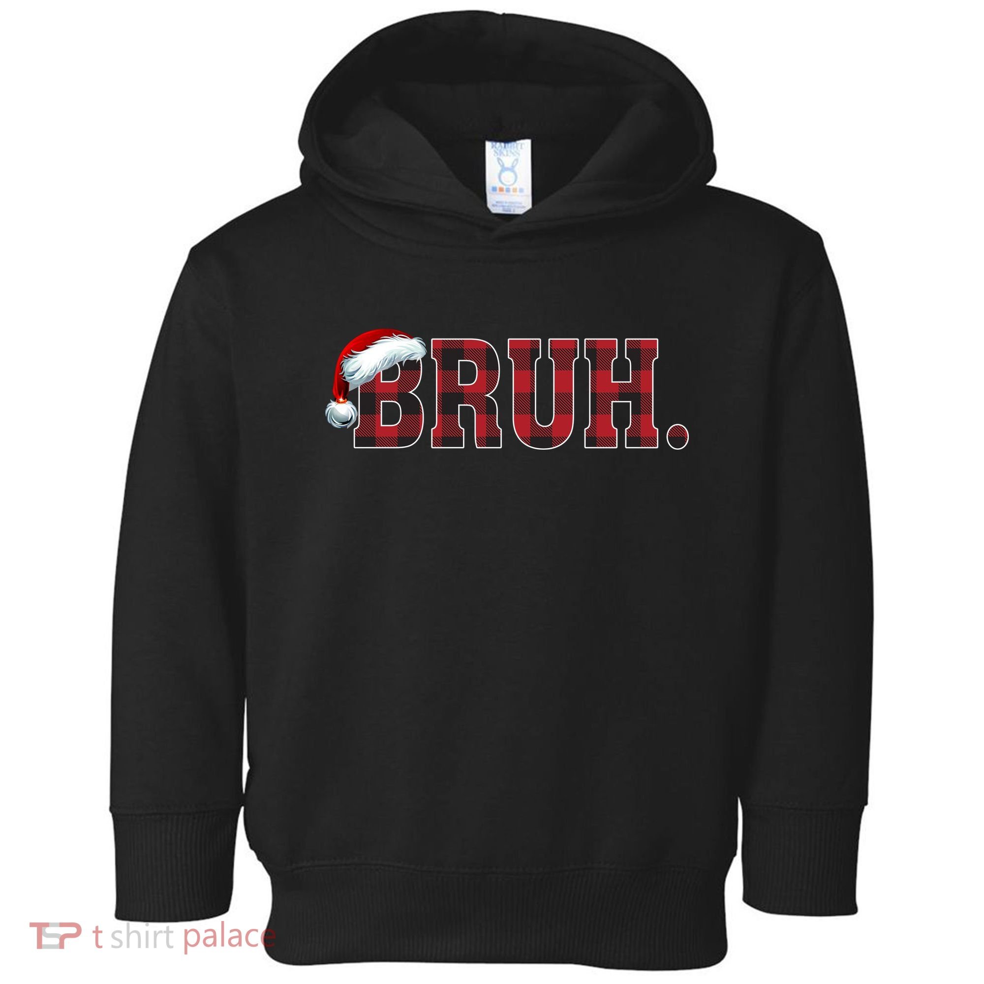 Bruh Funny Merry Christmas Buffalo Plaid Family Matching Pjs Toddler Hoodie