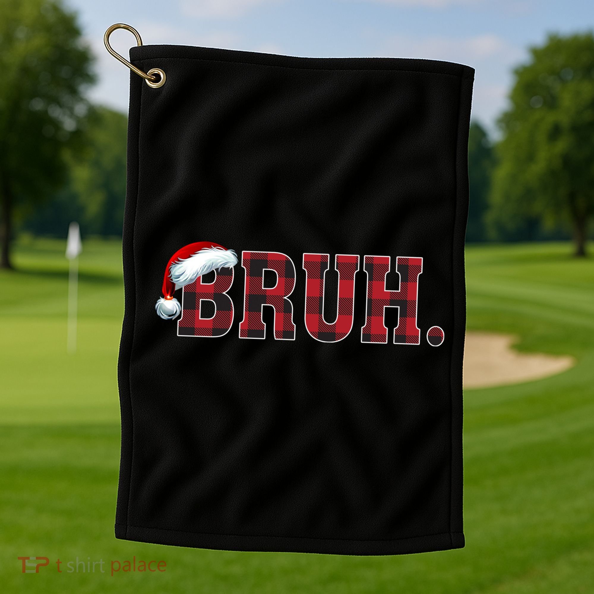 Bruh Funny Merry Christmas Buffalo Plaid Family Matching Pjs Golf Towel