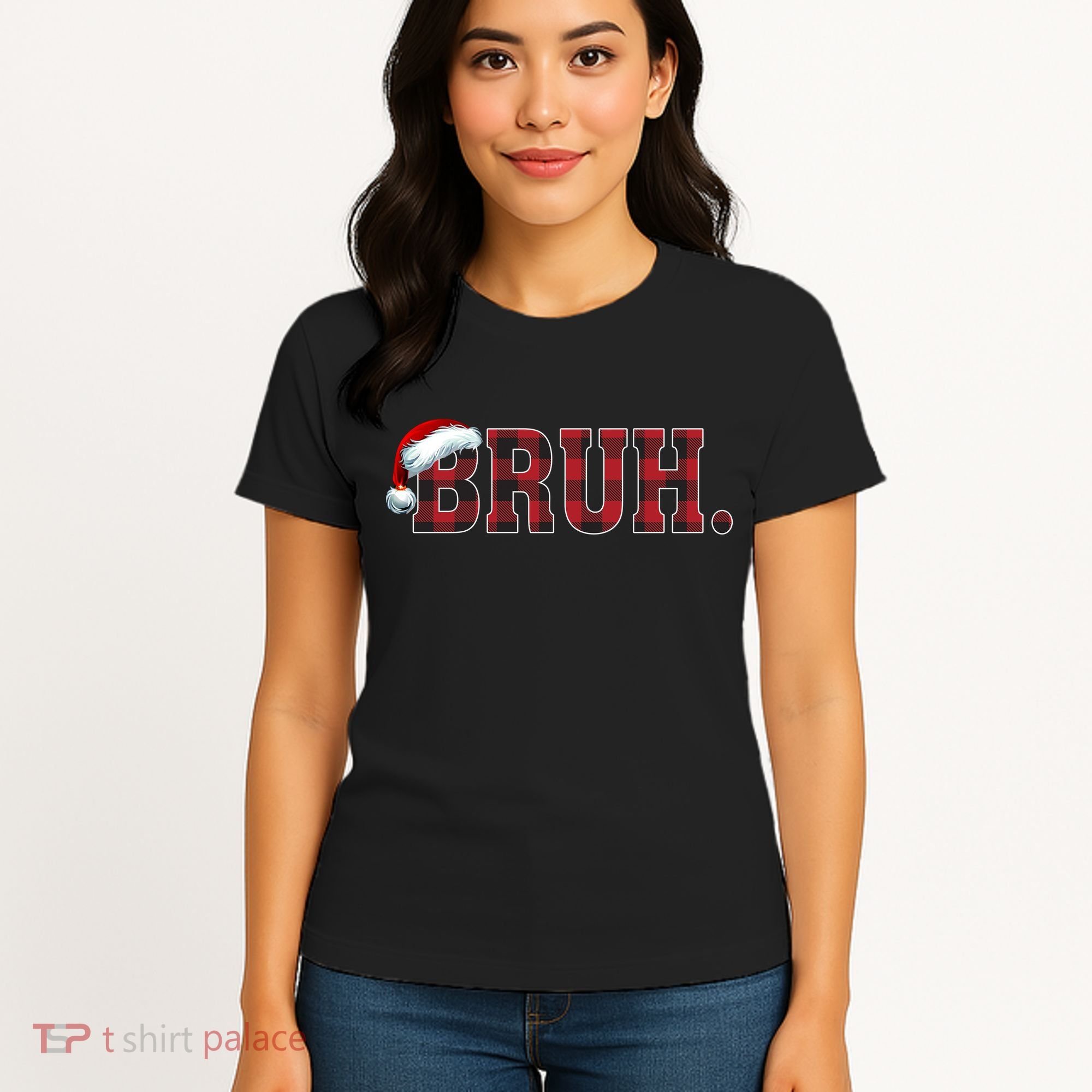 Bruh Funny Merry Christmas Buffalo Plaid Family Matching Pjs Women's T-Shirt