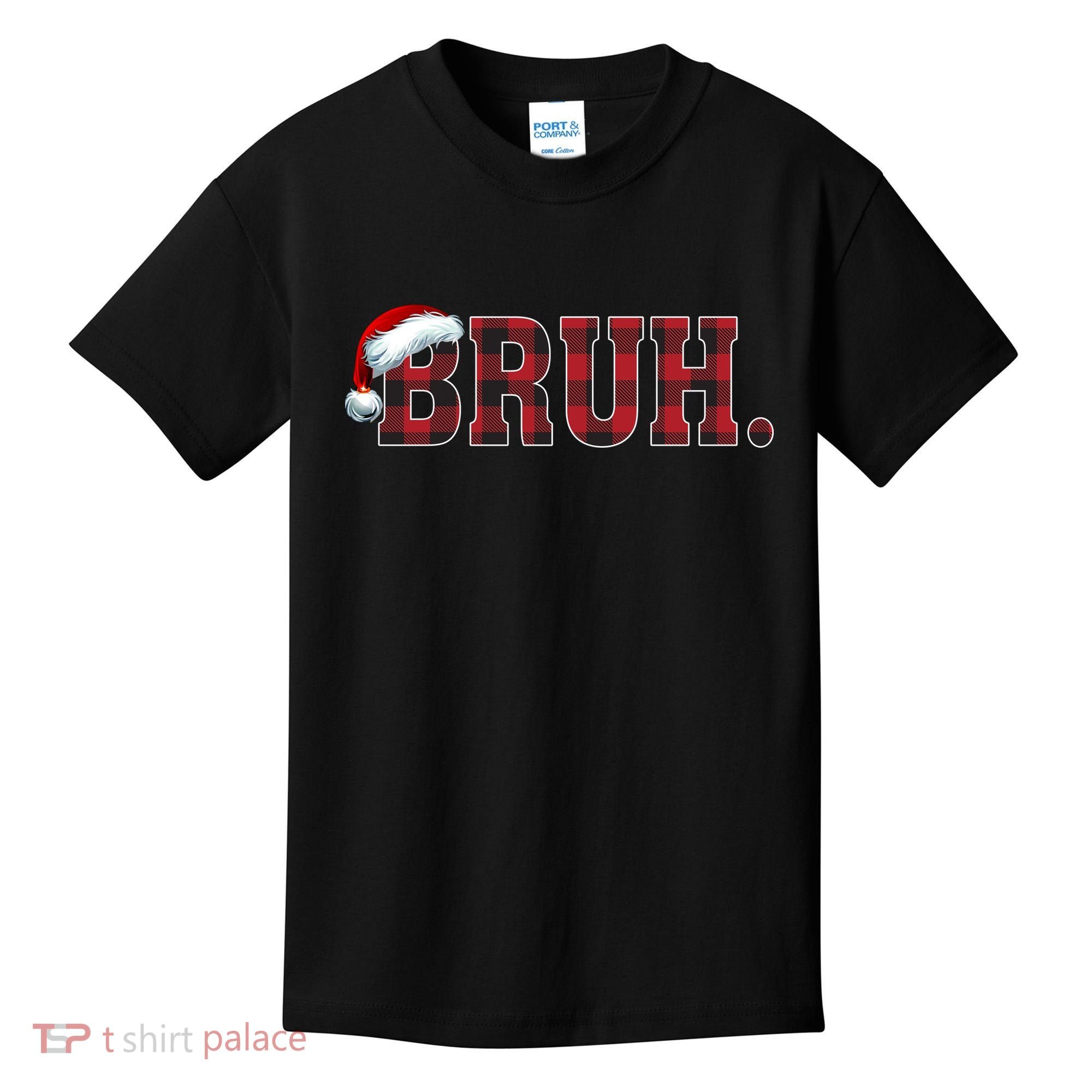 Bruh Funny Merry Christmas Buffalo Plaid Family Matching Pjs Kids T-Shirt