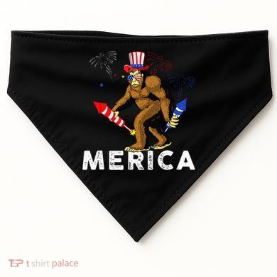 Bigfoot Fireworks Merica 4th Of July Sasquatch USA-Made Doggie Bandana