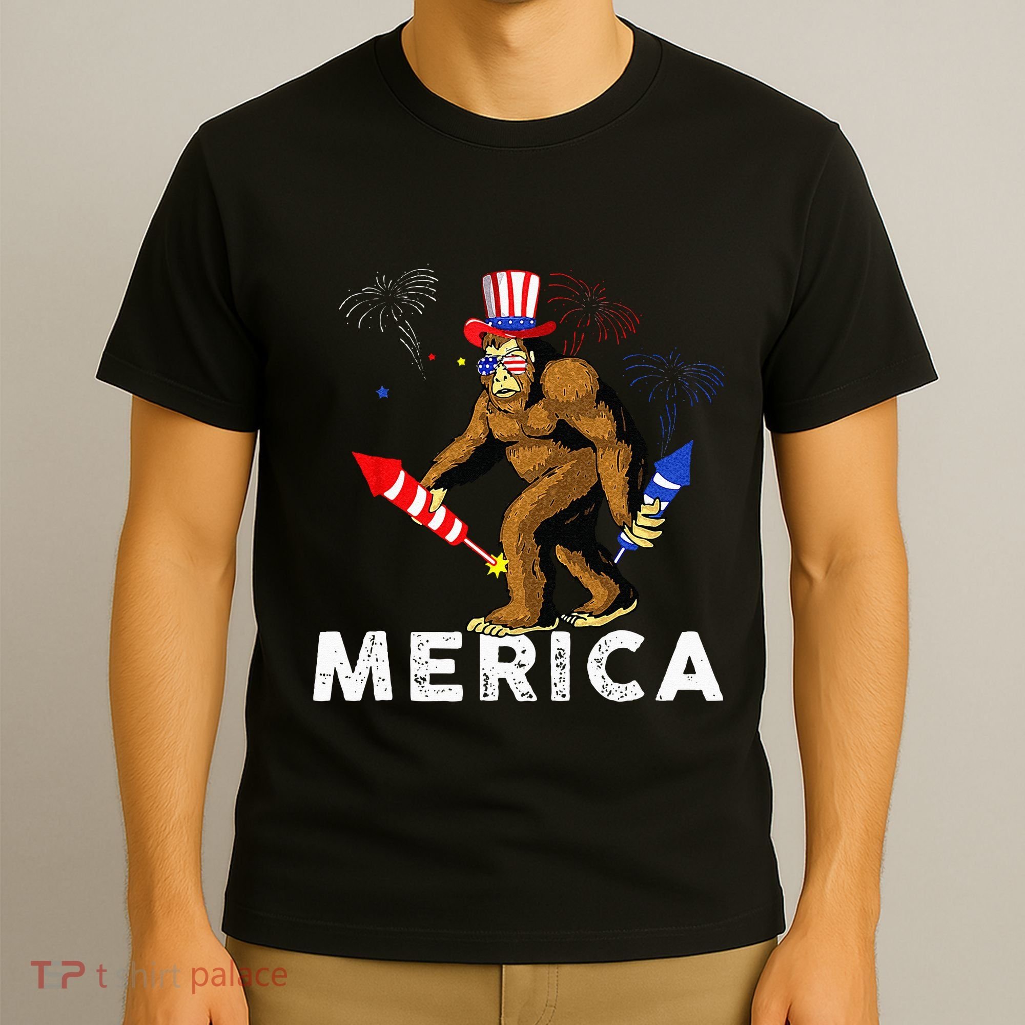 Bigfoot Fireworks Merica 4th Of July Sasquatch T-Shirt