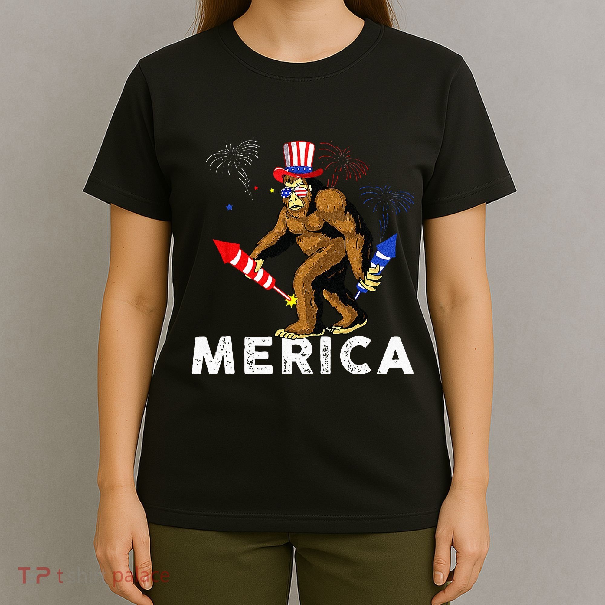 Bigfoot Fireworks Merica 4th Of July Sasquatch T-Shirt