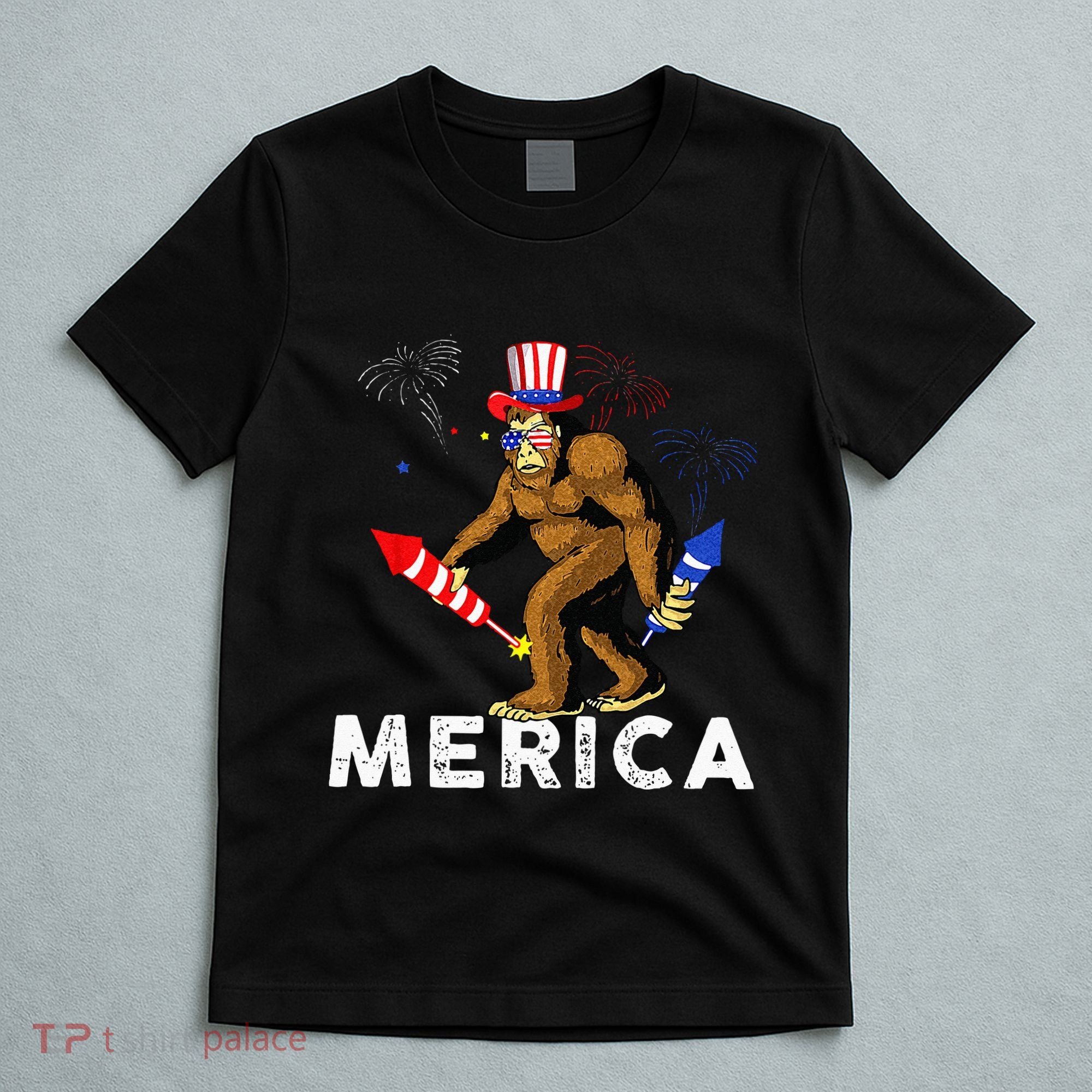 Bigfoot Fireworks Merica 4th Of July Sasquatch T-Shirt