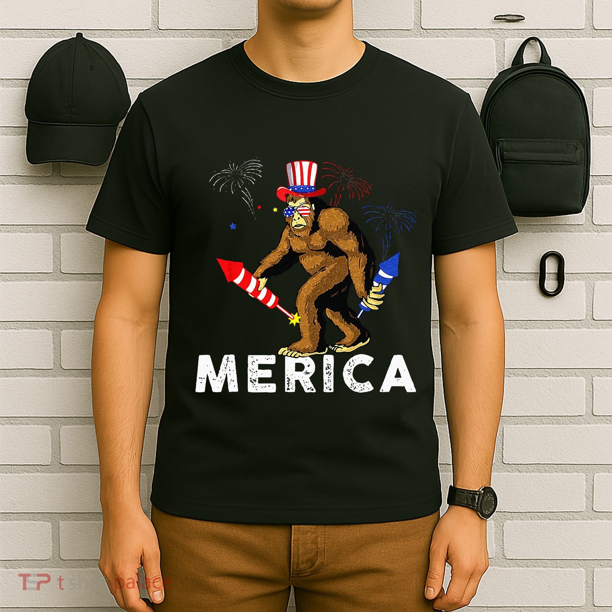 Bigfoot Fireworks Merica 4th Of July Sasquatch T-Shirt