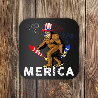 Bigfoot Fireworks Merica 4th Of July Sasquatch Coaster